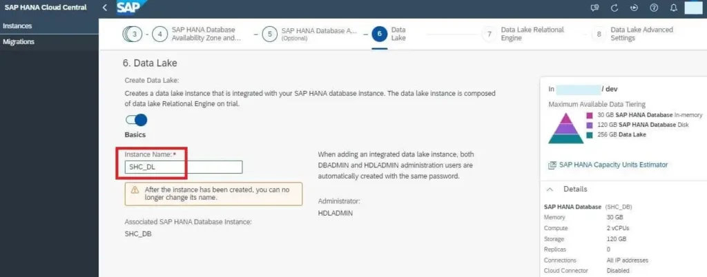 Create SAP HANA Cloud Instance - Data Lake Instance